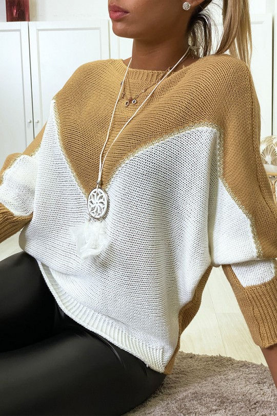 Camel white and gold batwing sweater without the collar - 4