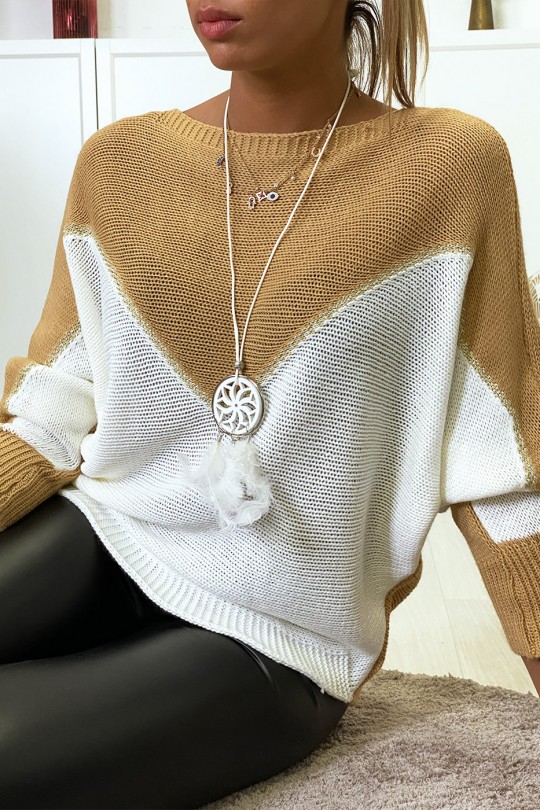 Camel white and gold batwing sweater without the collar - 5