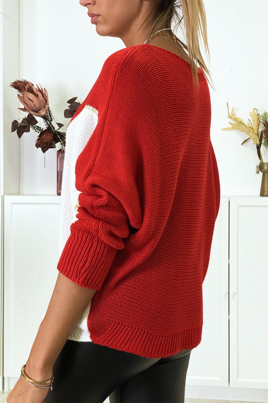 Red, white and gold batwing sweater with collar - 3