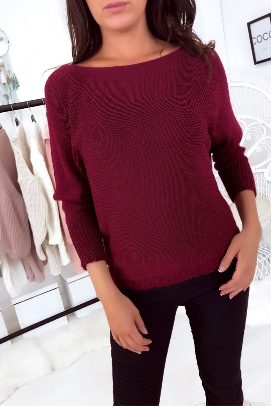 Burgundy knitted boat neck sweater and bat sleeve. 16300 - 2