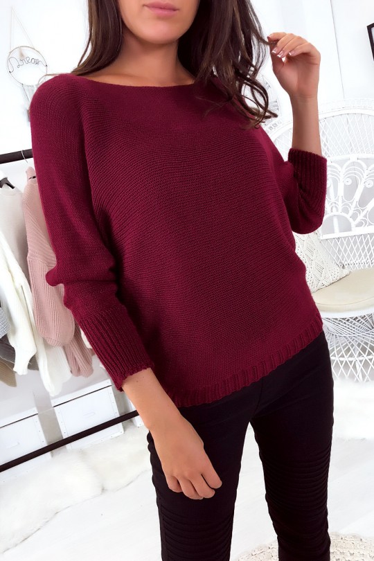 Burgundy knitted boat neck sweater and bat sleeve. 16300 - 3