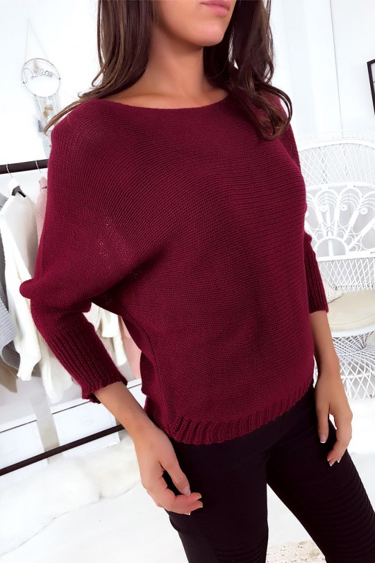 Burgundy knitted boat neck sweater and bat sleeve. 16300 - 4