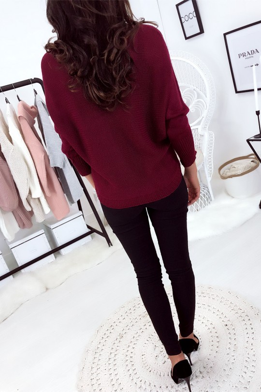 Burgundy knitted boat neck sweater and bat sleeve. 16300 - 5