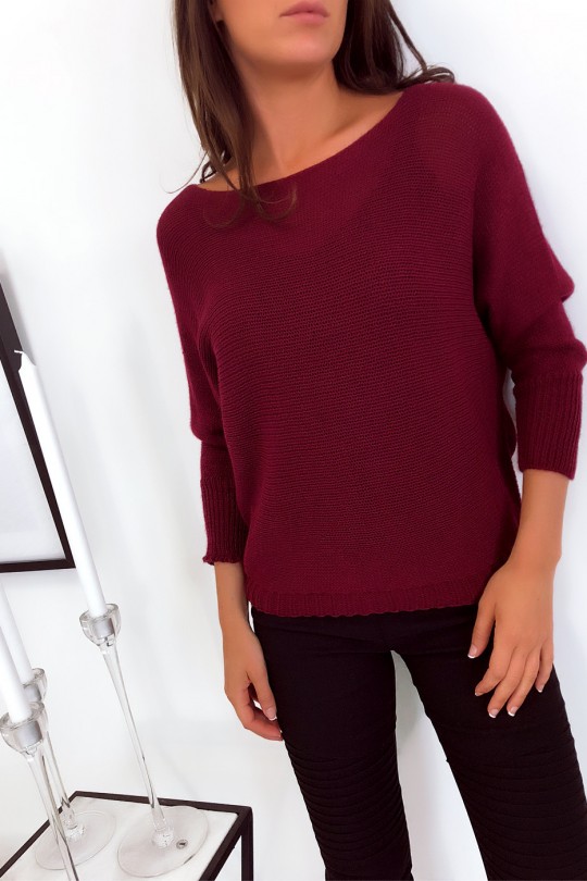 Burgundy knitted boat neck sweater and bat sleeve. 16300 - 7