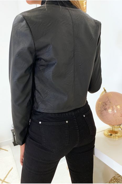 Perfecto Noir court en simili cuir et sans fermeture. - 4