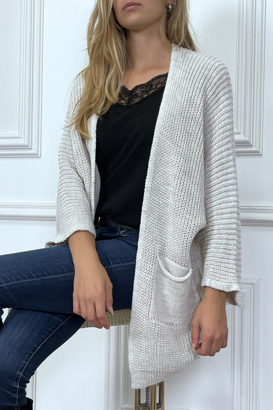 Women's oversized waistcoat in beige falling with pockets - 2