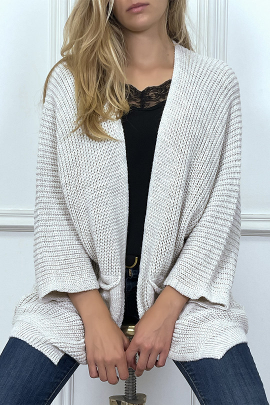 Women's oversized waistcoat in beige falling with pockets - 3