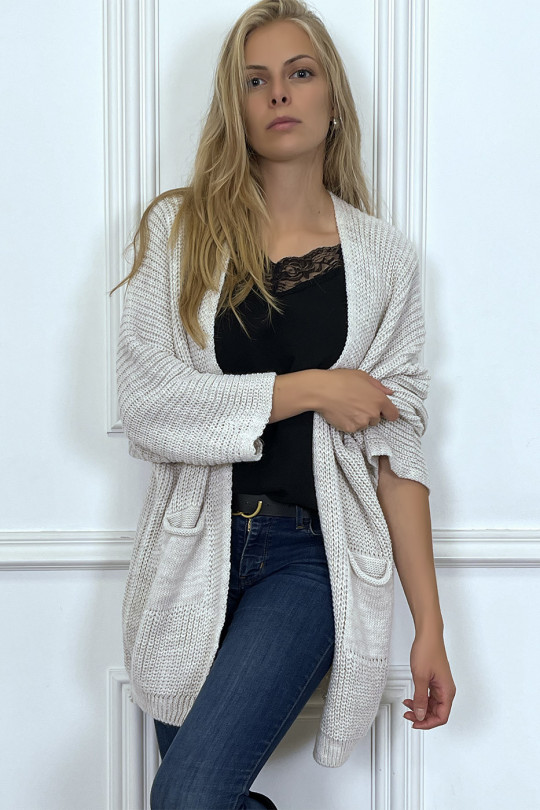 Women's oversized waistcoat in beige falling with pockets - 5