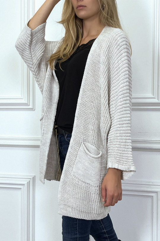 Dames oversized gilet in beige vallend met zakken - 6