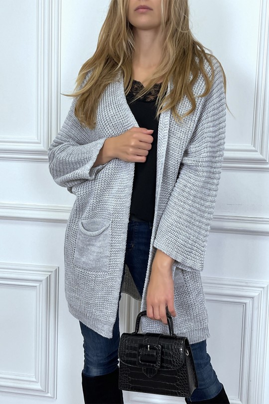 Women's oversized waistcoat in dropped gray with pockets - 3
