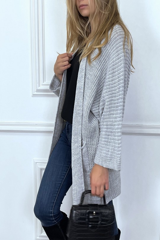 Women's oversized waistcoat in dropped gray with pockets - 4