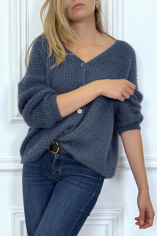 Gilet tombant en indigo composé de laine - 6