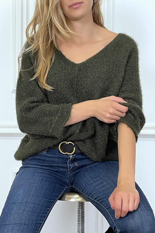 Khaki oversized sweater made of wool - 2