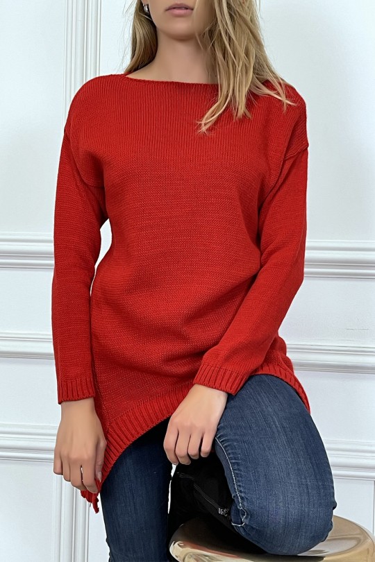 Red tunic sweater open at the bottom at the front - 2
