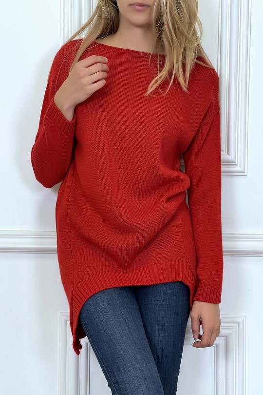 Red tunic sweater open at the bottom at the front - 3