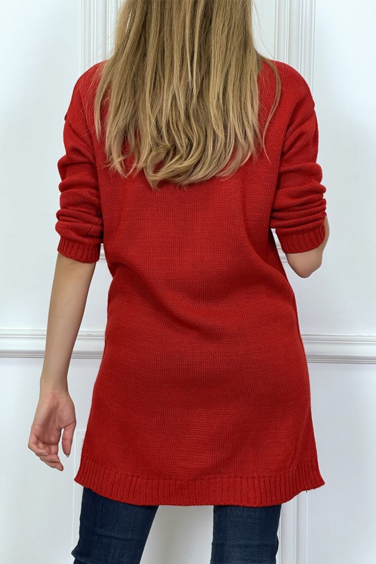 Red tunic sweater open at the bottom at the front - 5