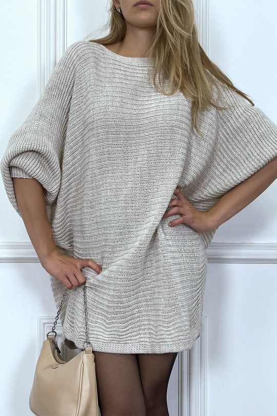 Robe pull beige coupe ample style chauve souris - 2