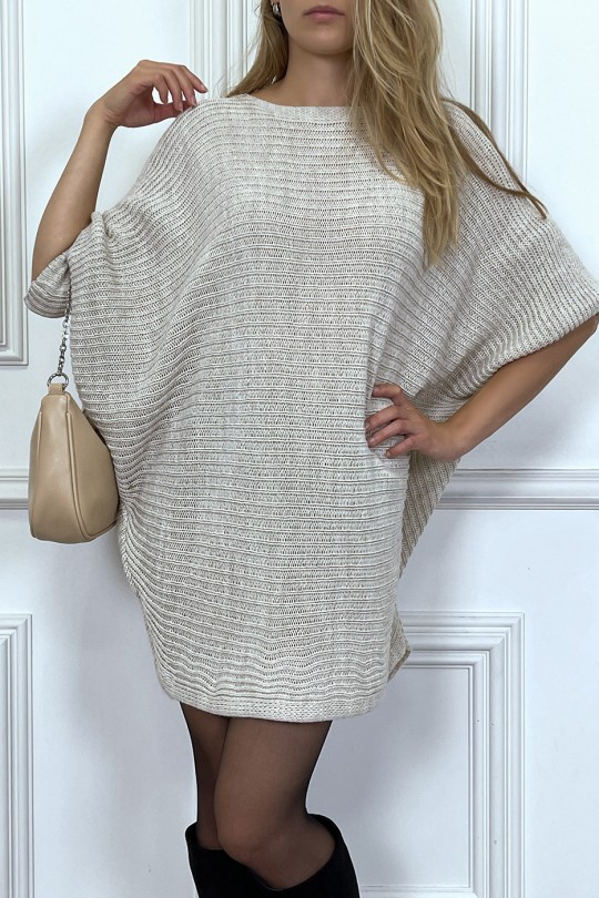 Robe pull beige coupe ample style chauve souris - 3