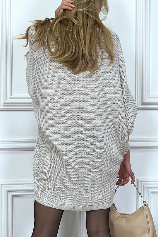 Robe pull beige coupe ample style chauve souris - 7
