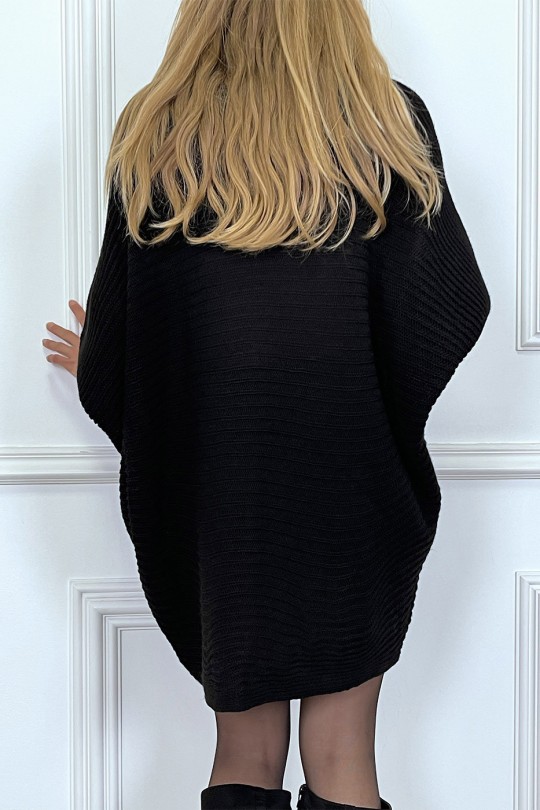 Zwarte losvallende vleermuismouw-sweaterjurk - 6