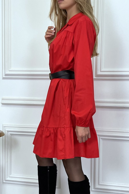 Robe chemise rouge over size à volant vendu sans ceinture - 6