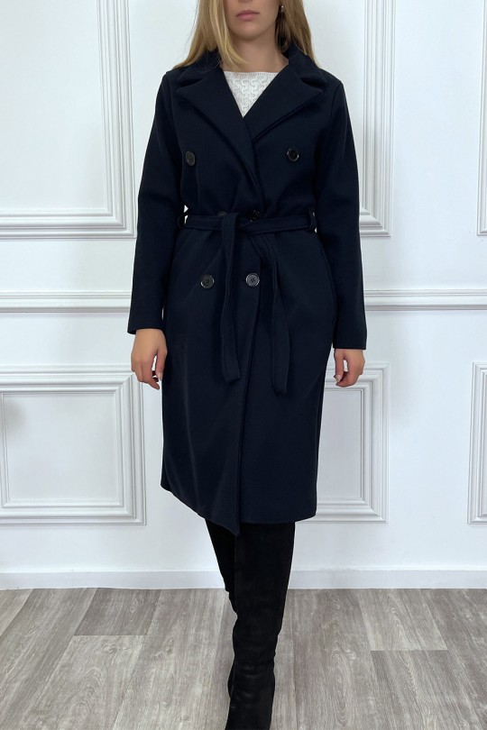 belted coat navy