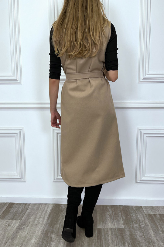LoLL beige sleeveless coat with pockets and belt - 5