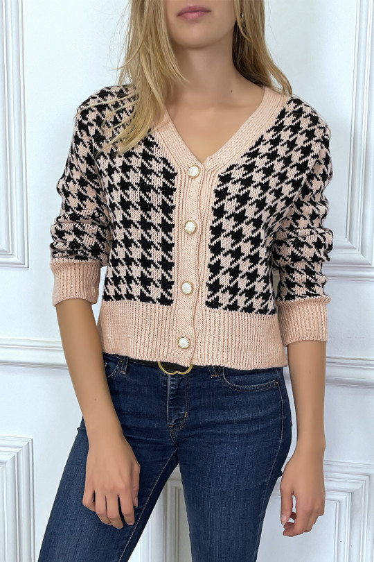 Short cardigan in pink with houndstooth pattern - 2