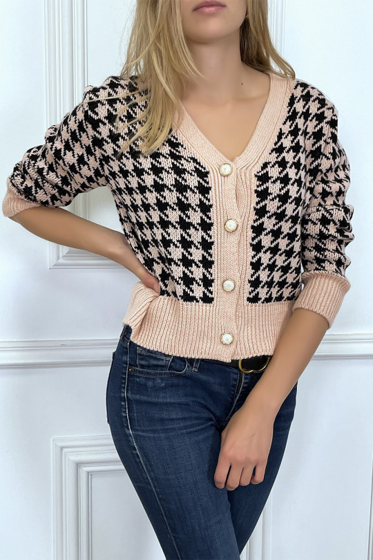 Short cardigan in pink with houndstooth pattern - 3