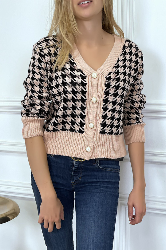 Short cardigan in pink with houndstooth pattern - 4