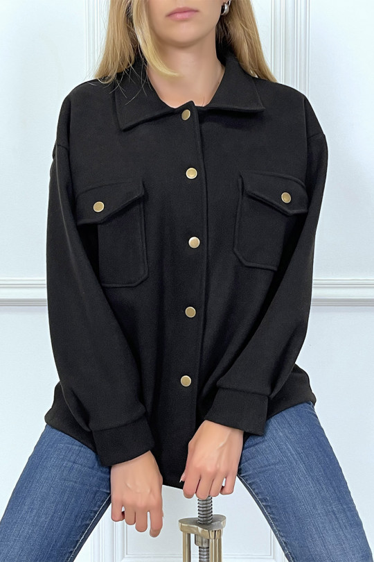 Thick black jacket with pockets and style buttons on the shirt - 1