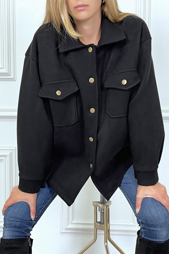 Thick black jacket with pockets and style buttons on the shirt - 2