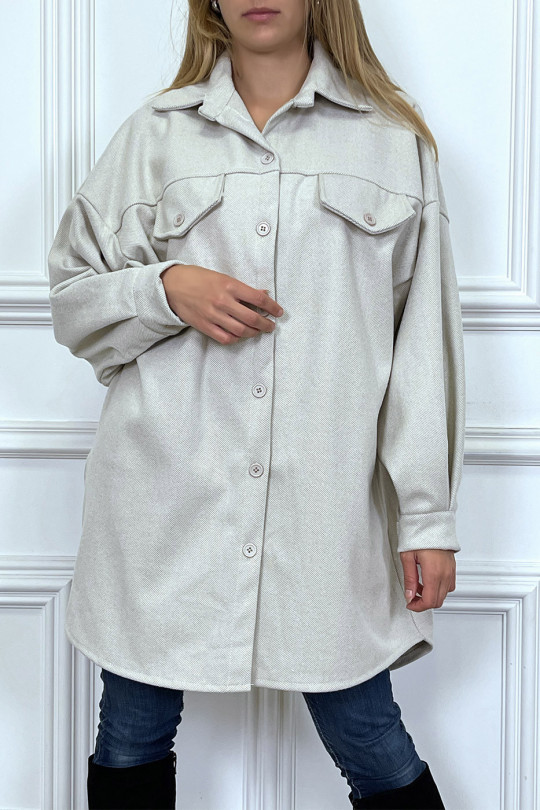 Long thick beige overshirt - 1
