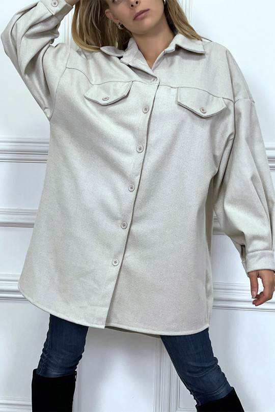 Long thick beige overshirt - 2