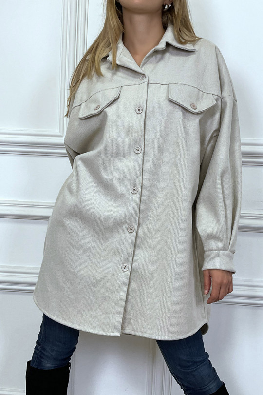 Long thick beige overshirt - 3