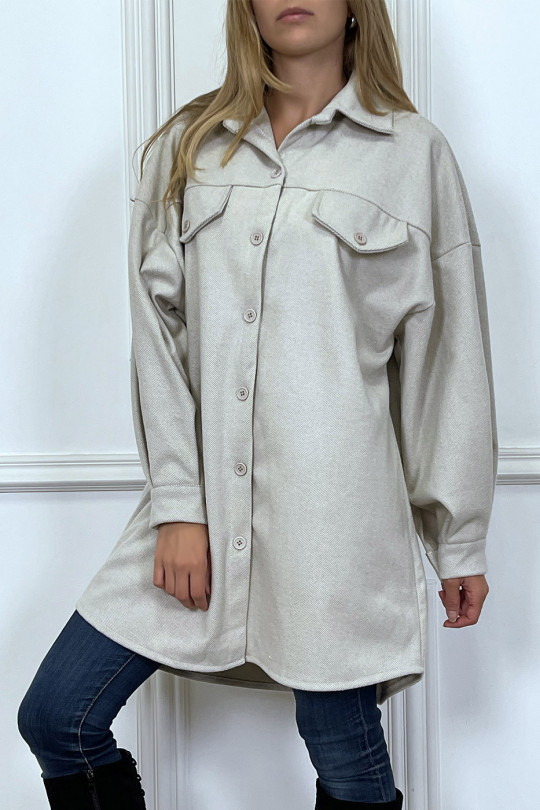 Long thick beige overshirt - 4