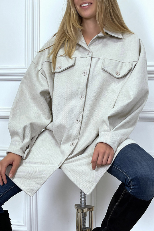 Long thick beige overshirt - 6