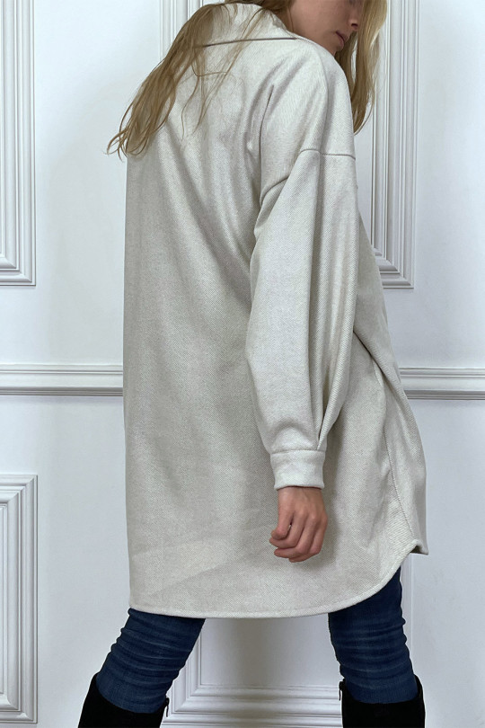 Long thick beige overshirt - 7