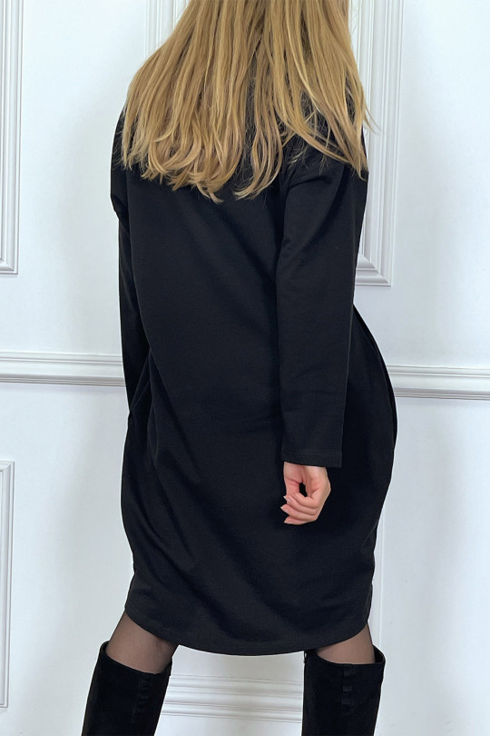 Robe tunique noir avec poches et dessin à l'avant - 6