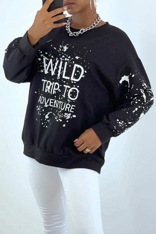 Black oversized sweatshirt with stain and writing pattern - 2