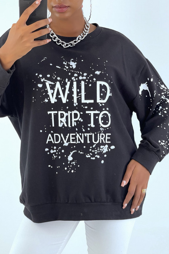 Black oversized sweatshirt with stain and writing pattern - 3