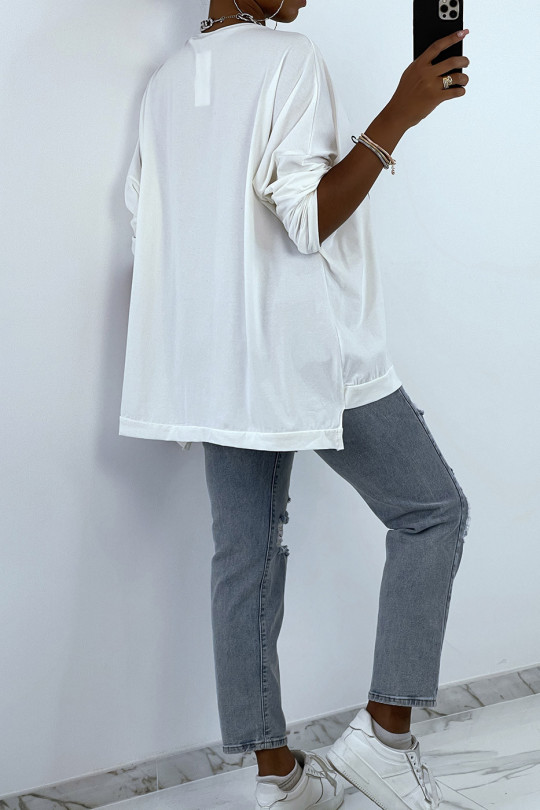 Sweat blanc over size avec motif et écriture smile. Sweat femme - 6