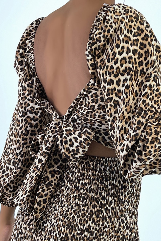 Bodycon-jurk met luipaardprint, geplooide cup en open rug - 7