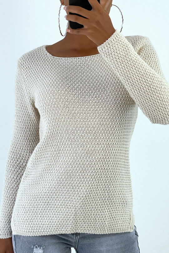 Beige sweater made of wool braided at the back - 3