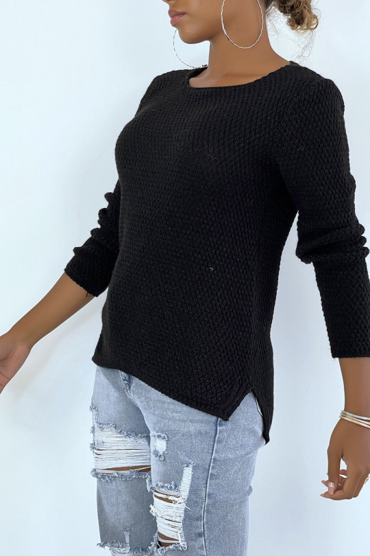 Zwarte trui van wol gevlochten aan de achterkant - 2