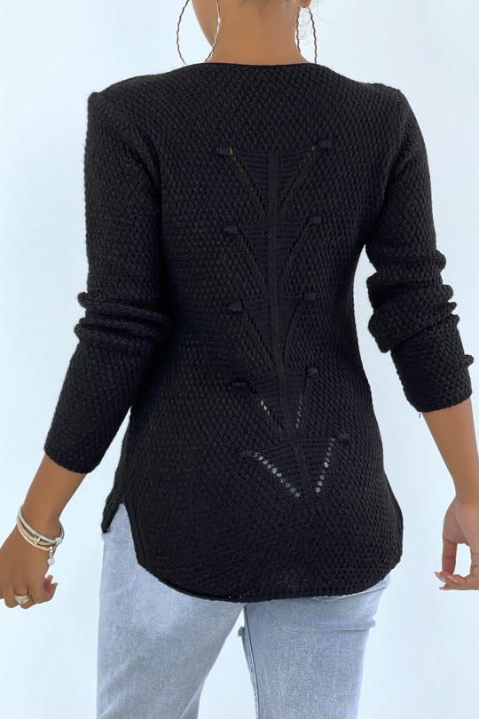 Zwarte trui van wol gevlochten aan de achterkant - 3
