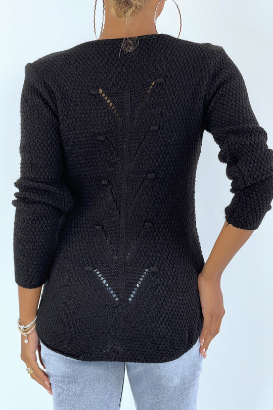 Zwarte trui van wol gevlochten aan de achterkant - 4