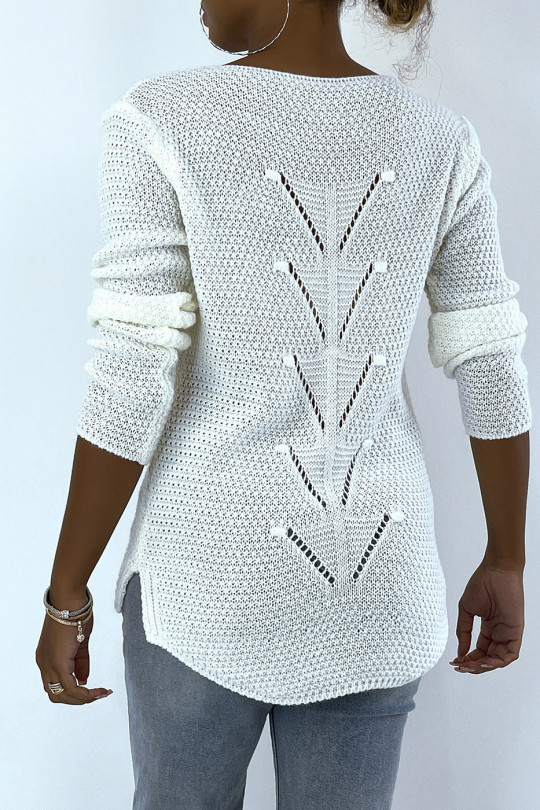 Witte trui van wol gevlochten aan de achterkant - 3