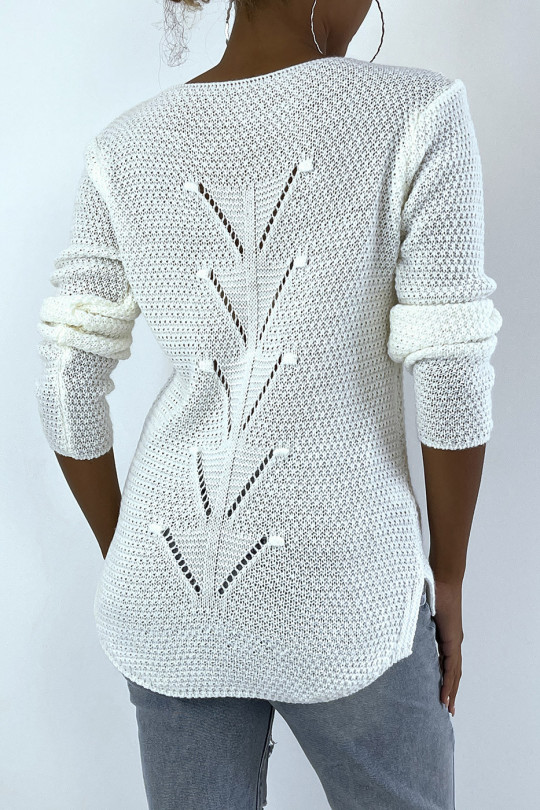 Pull blanc composé de laine tressé à l'arrière - 4