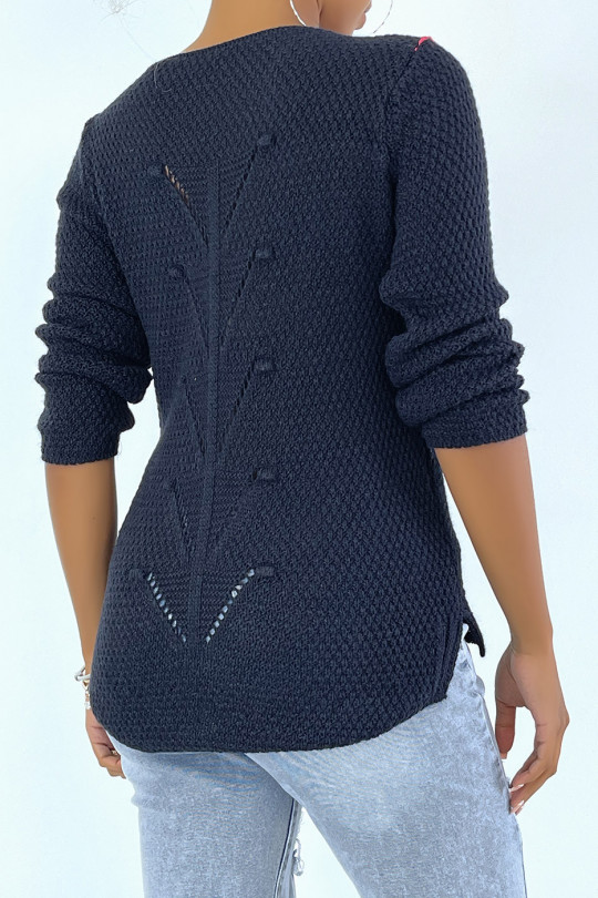 Navy sweater made of wool braided at the back - 3